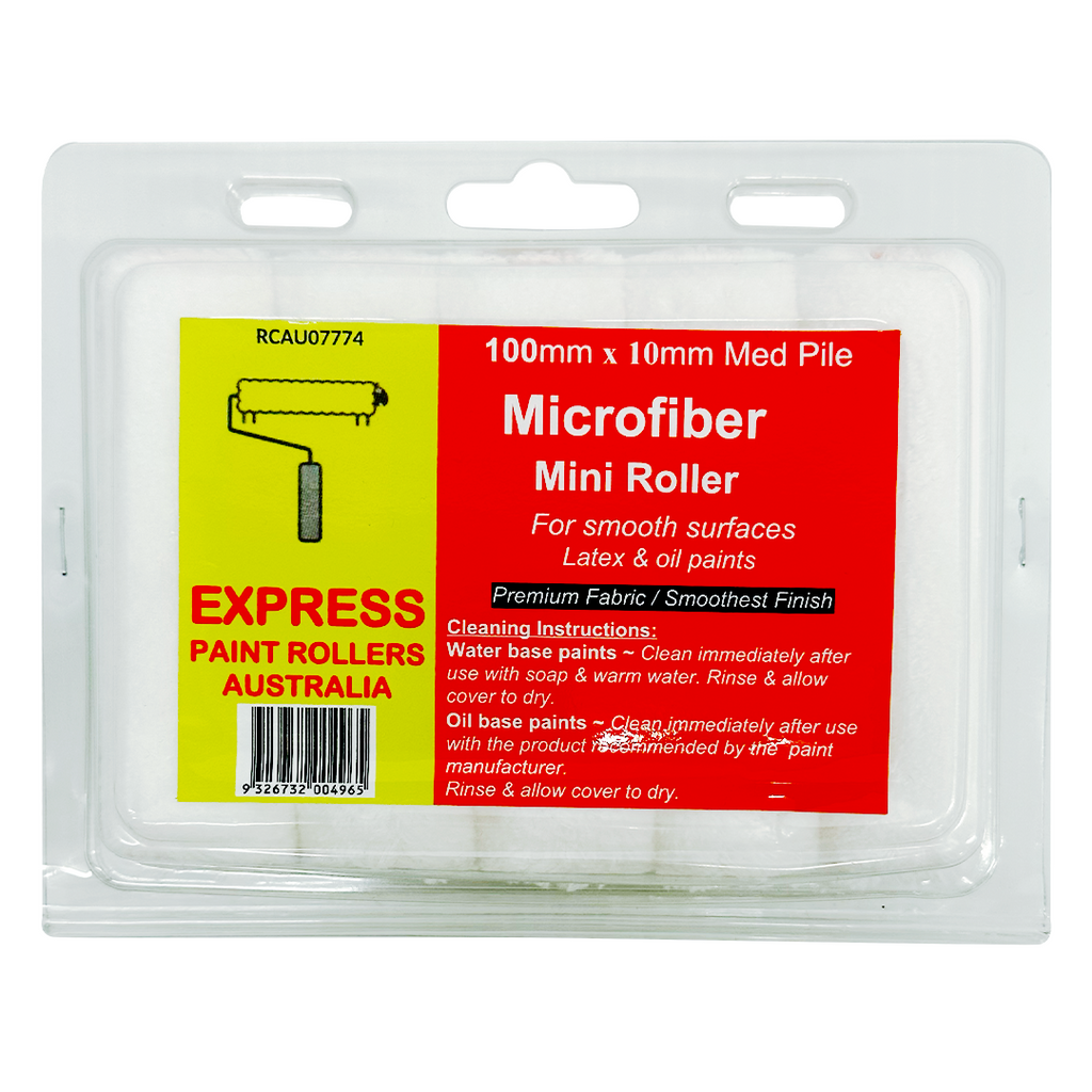Express Rollers 100mm Mini-Microfibre Rollers 10mm Nap - 10 Pack