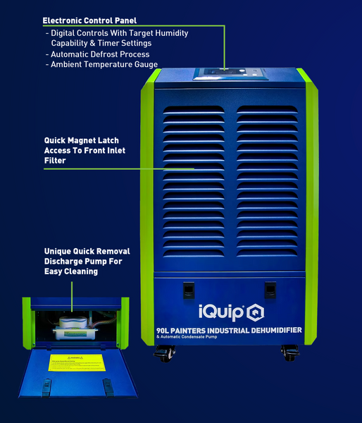 iQuip Dehumidifier with Automatic Condensate Pump 90L NEW & IMPROVED (26DEH90P)