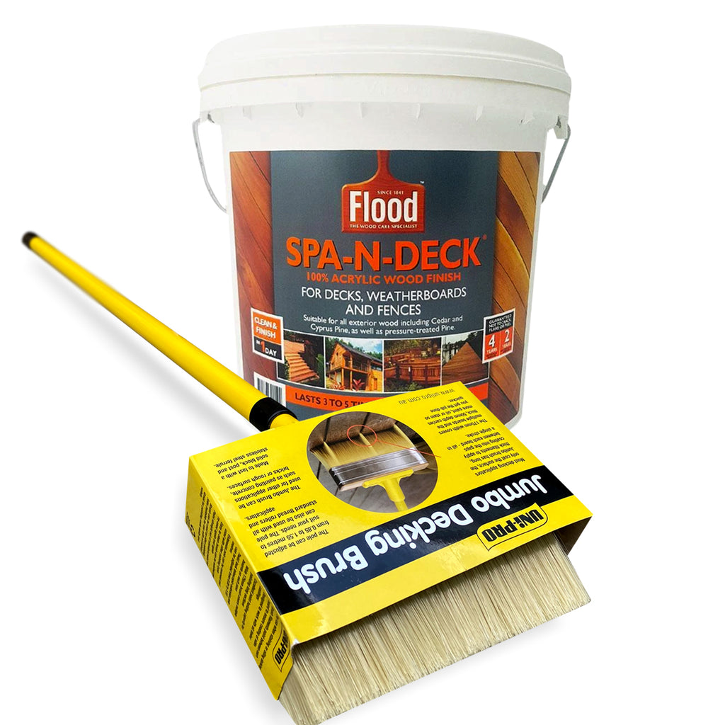 Flood Spa-N-Deck 10L and Uni-Pro Jumbo 175mm Decking Brush with Pole - Combo Deal