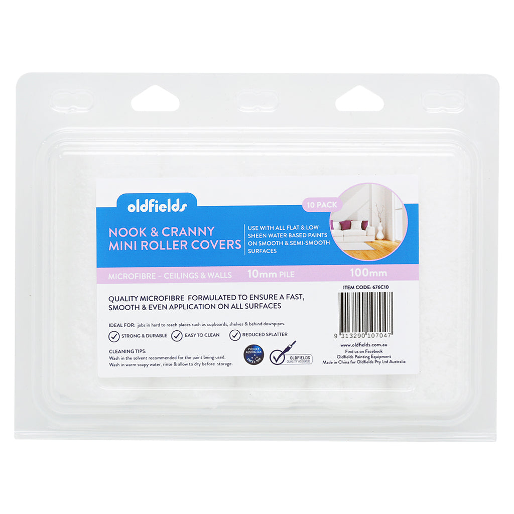 Oldfields 100mm nook & cranny mini roller covers, 10mm pile microfibre for ceilings