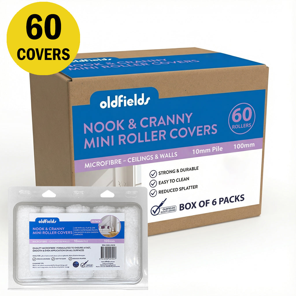 Bulk pack of 60 Oldfields nook & cranny 100mm mini rollers, 10mm pile microfibre
