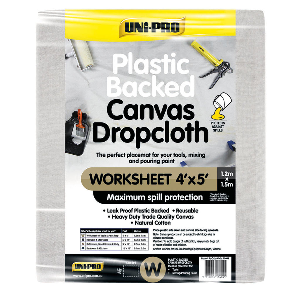 Uni-Pro Heavy Duty Plastic Backed Canvas Dropcloth Range - Box of 10
