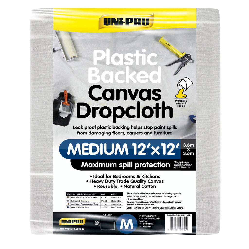 Uni-Pro Heavy Duty Plastic Backed Canvas Dropcloth Range - Box of 10