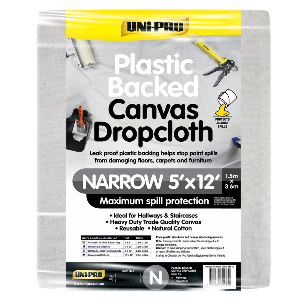 Uni-Pro Heavy Duty Plastic Backed Canvas Dropcloth Range - Box of 10