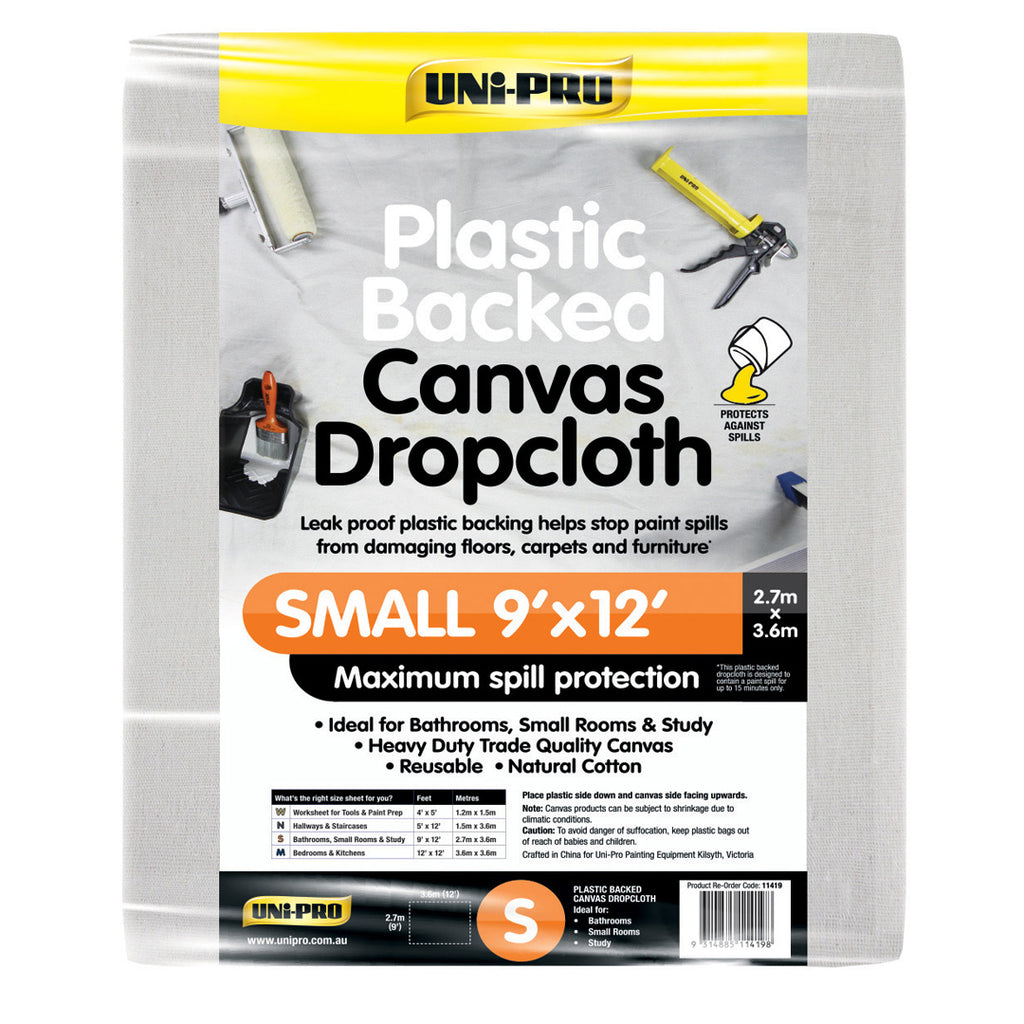 Uni-Pro Heavy Duty Plastic Backed Canvas Dropcloth Range - Box of 10