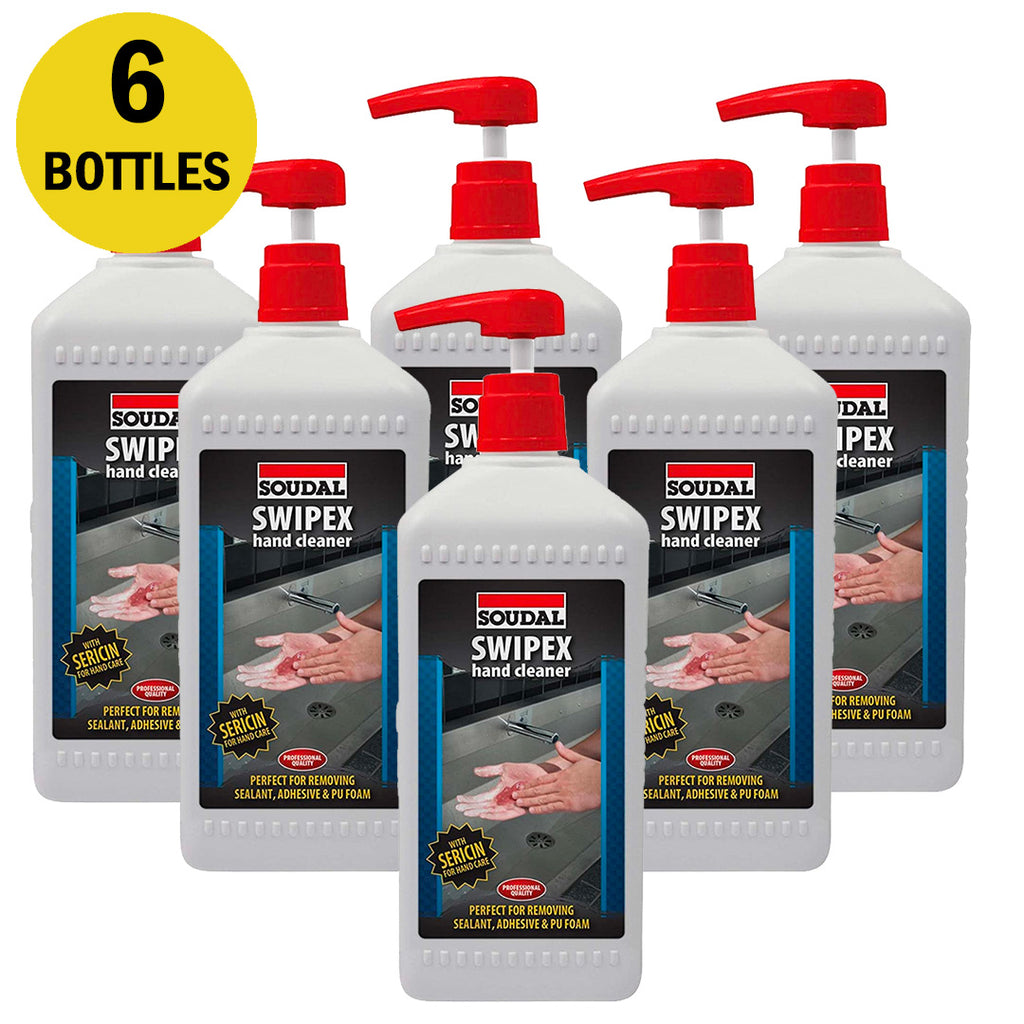Trade pack of 6 Soudal Swipex 1L hand cleaner bottles for site offices and workshops