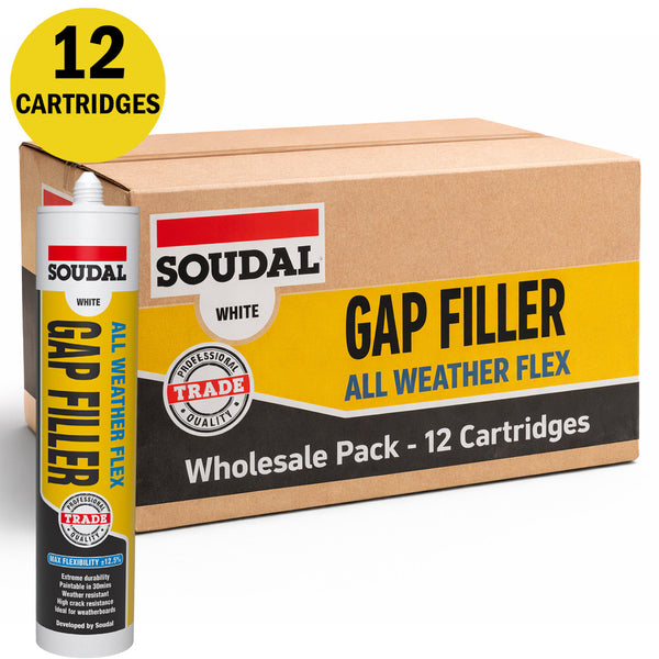 Bulk box of 12 Soudal All Weather Flex cartridges ideal for large scale weatherboard sealing