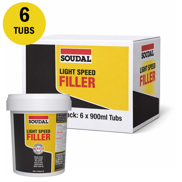 Bulk box of 6 Soudal Light Speed Filler 900ml tubs for professional Gyprock and ceiling repair