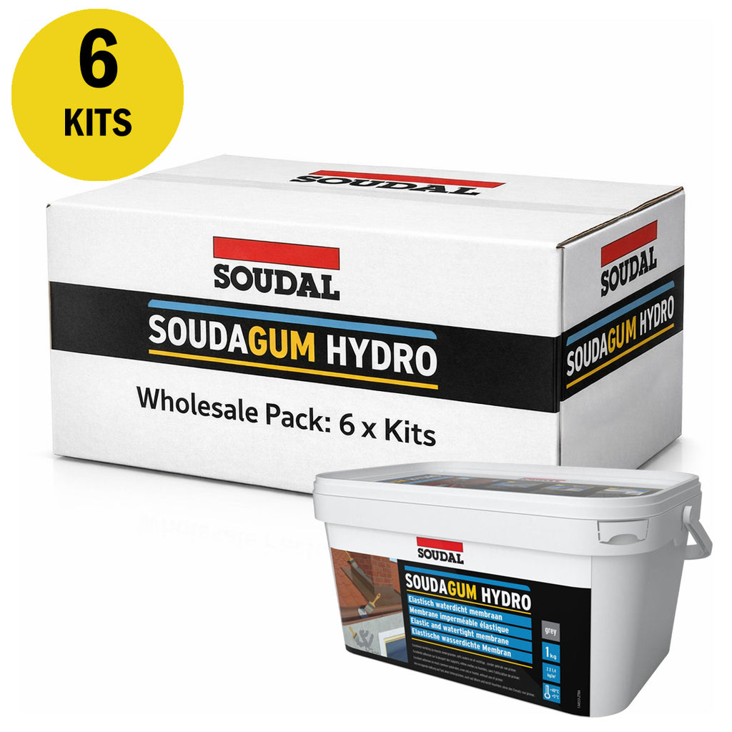 Bulk box of 6 Soudal Soudagum Hydro 1kg kits for professional waterproofing projects