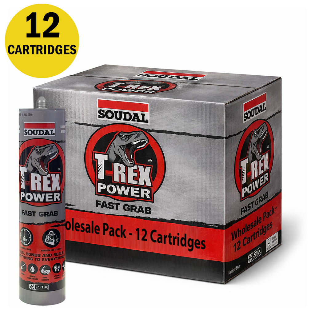 Wholesale pack of 12 Soudal T-Rex Power Fast Grab cartridges for industrial construction