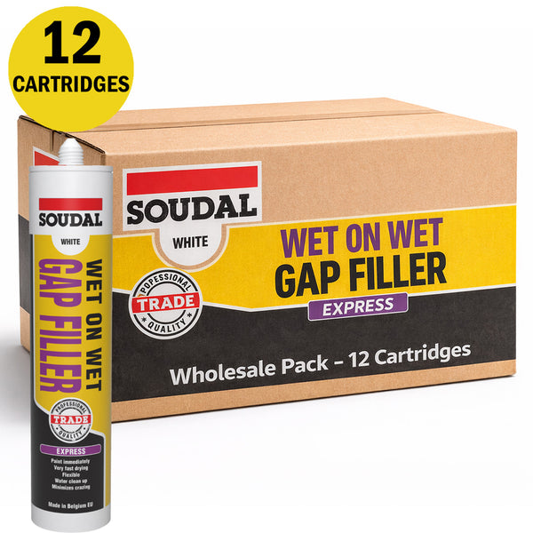 Bulk box of 12 Soudal Wet On Wet Express cartridges for professional internal finishing