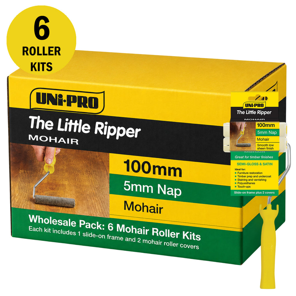 Uni-Pro Little Ripper 100mm Mohair Roller Set 5mm Nap - Box of 6