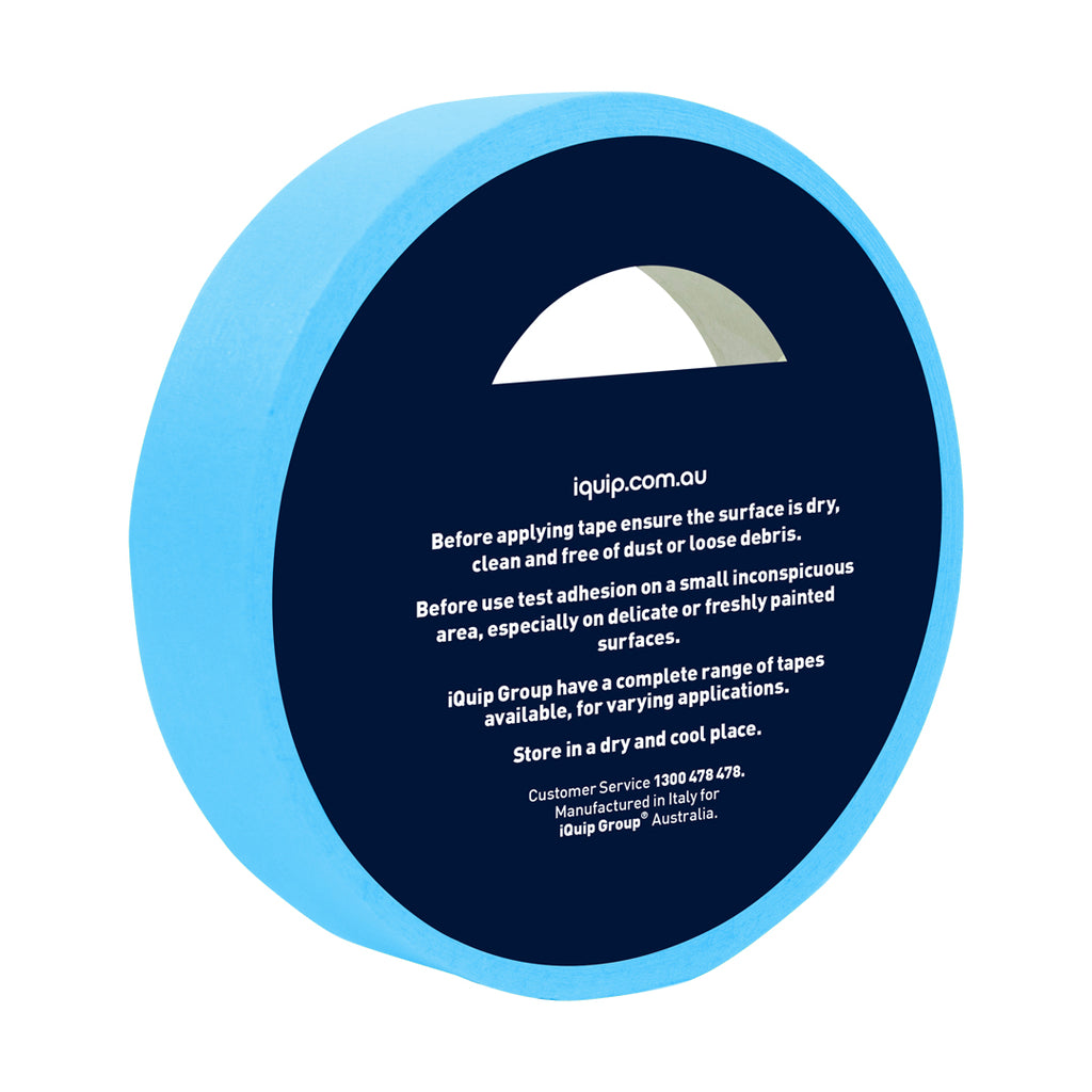 Back label of iQuip blue tape roll with application instructions