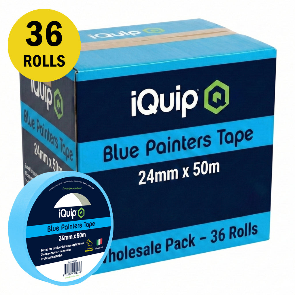 Wholesale box of 36 rolls iQuip Blue Painters Tape 24mm