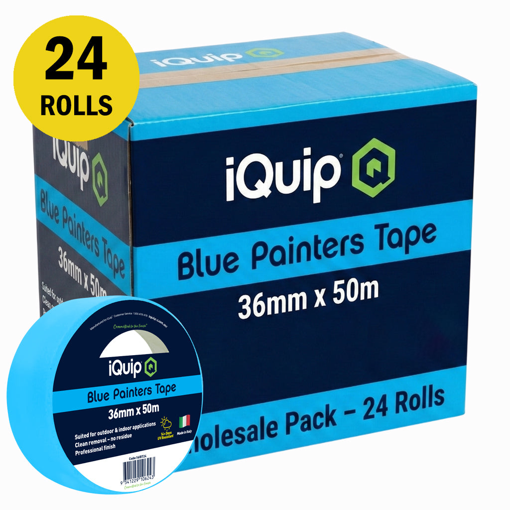 Wholesale pack of 24 iQuip Blue Painters Tape rolls 36mm