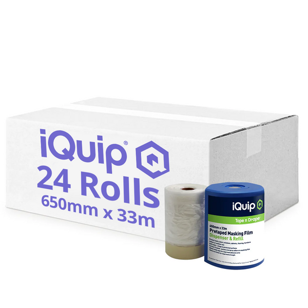iQuip Pretaped Masking Film & Dispenser - Box of 24 - Bulk Special