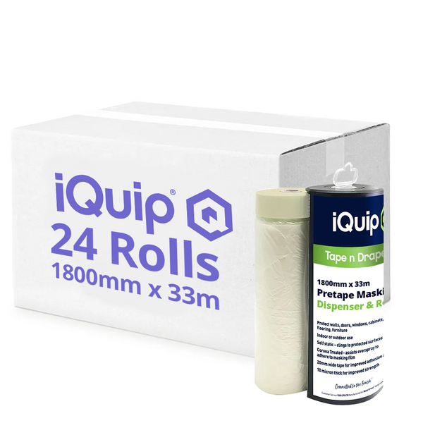 iQuip Pretaped Masking Film & Dispenser - Box of 24 - Bulk Special