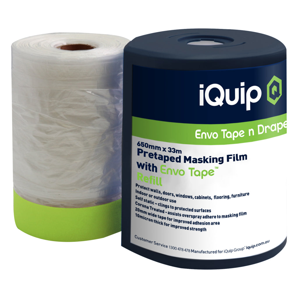 iQuip Envo Tape n Drape 650mm pretaped masking film roll with 30 day UV resistance