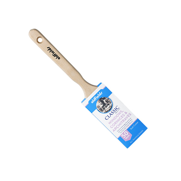 Oldfields Classic 50mm sash cutter brush in packaging for windows and architraves