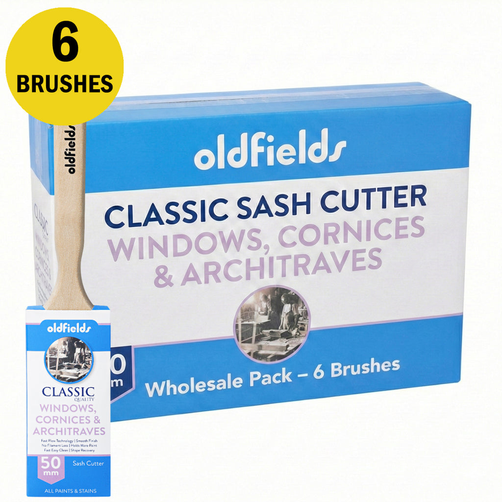 Wholesale box of 6 Oldfields Classic 50mm sash cutter brushes for windows and cornices