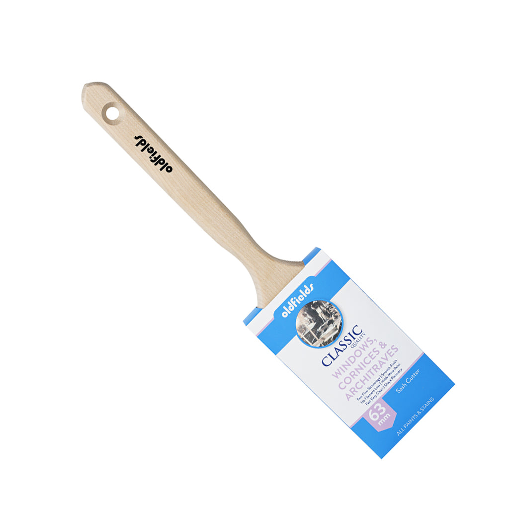 Oldfields Classic 63mm sash cutter brush in packaging for windows and architraves