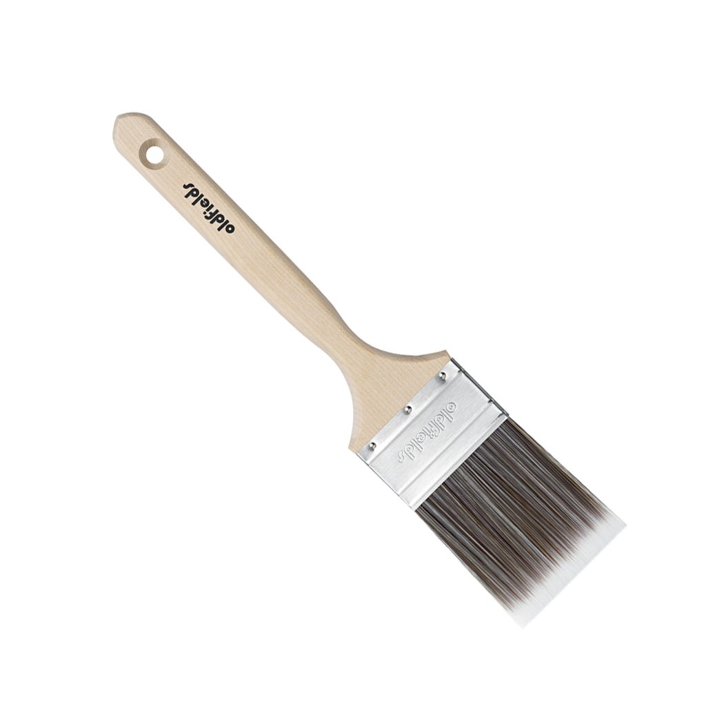 Oldfields Classic 63mm sash cutter brush unwrapped showing synthetic bristles and handle