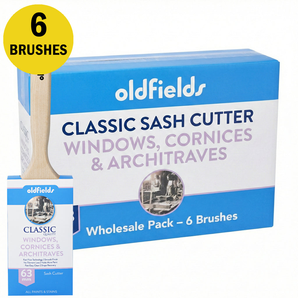 Wholesale box of 6 Oldfields Classic 63mm sash cutter brushes for windows and cornices