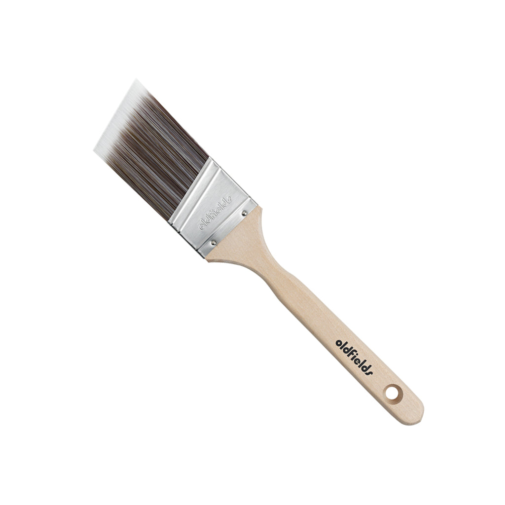 Oldfields Classic 50mm angle sash brush unwrapped showing angled synthetic bristles