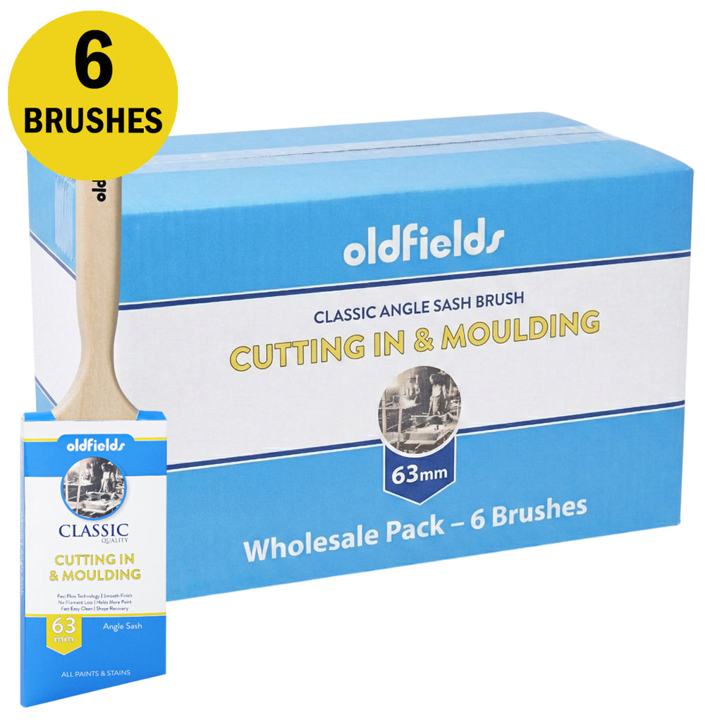 Wholesale box of 6 Oldfields Classic 50mm angle sash brushes for cutting in