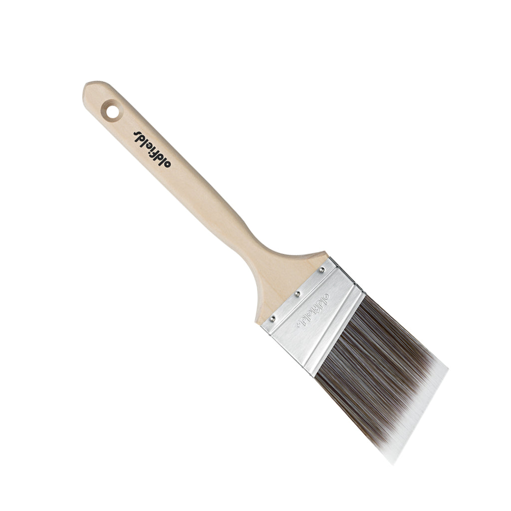 Oldfields Classic 63mm angle sash brush unwrapped showing angled synthetic bristles