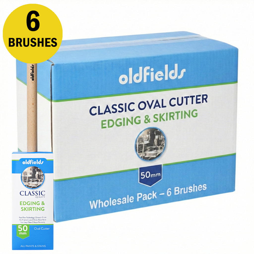 Wholesale box of 6 Oldfields Classic 50mm oval cutter brushes for edging and skirting