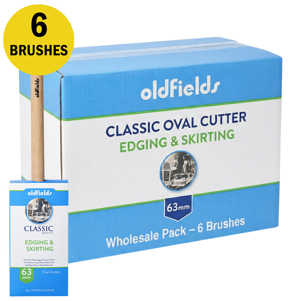 Wholesale box of 6 Oldfields Classic 63mm oval cutter brushes for edging and skirting