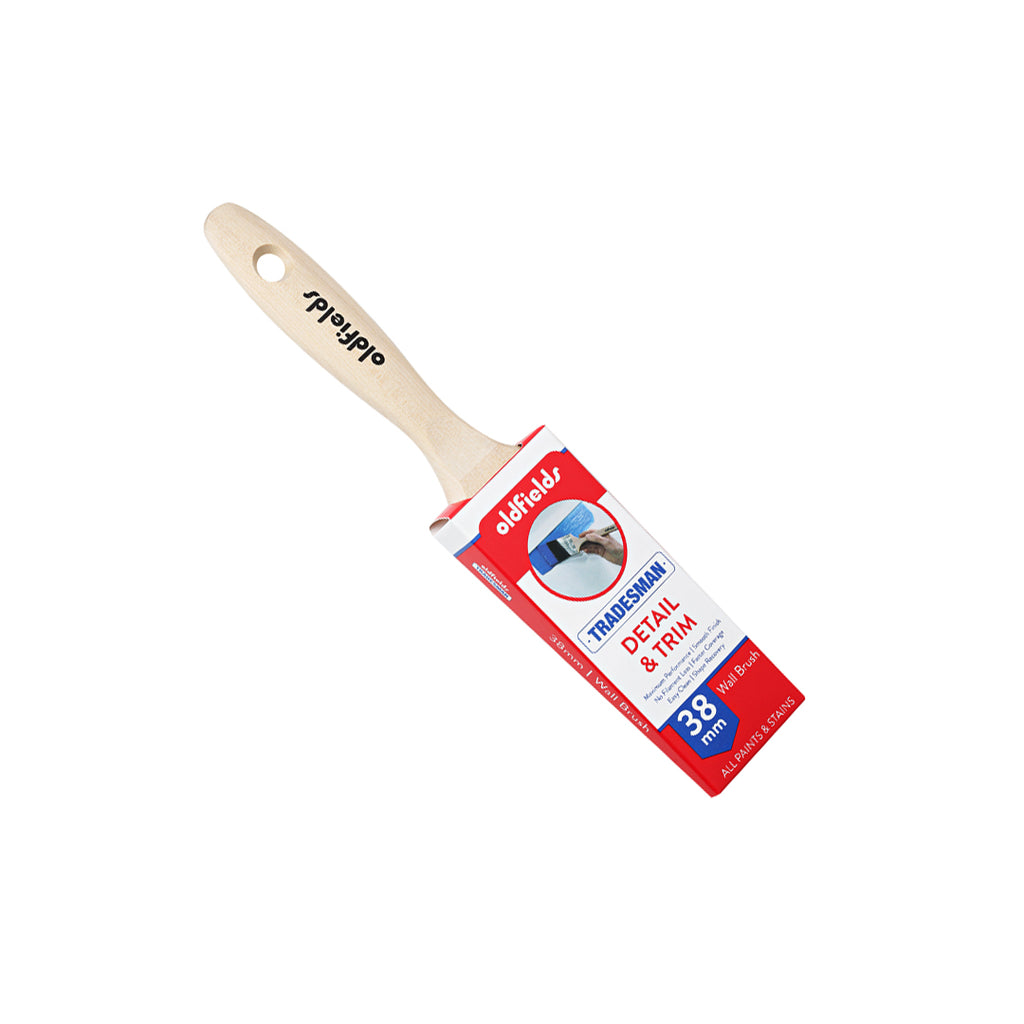 Oldfields Tradesman 38mm wall brush for detail and trim work with birch handle