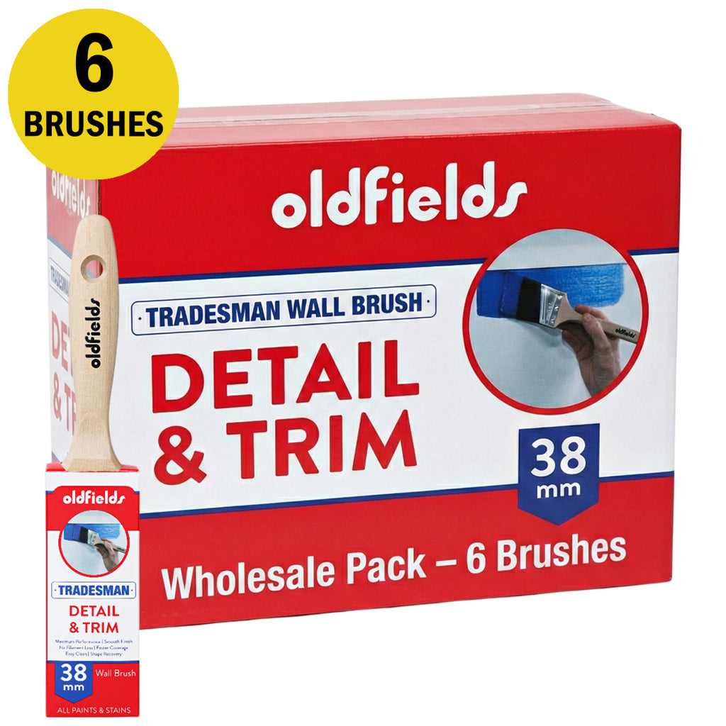 Wholesale pack of 6 Oldfields Tradesman 38mm brushes for detail and trim work