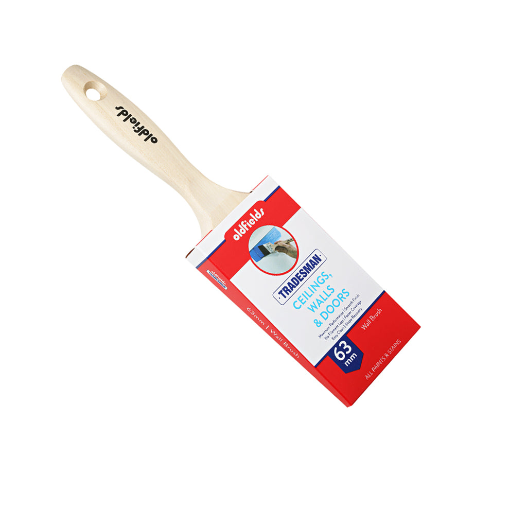 Oldfields Tradesman 63mm synthetic wall brush in packaging for ceilings walls and doors