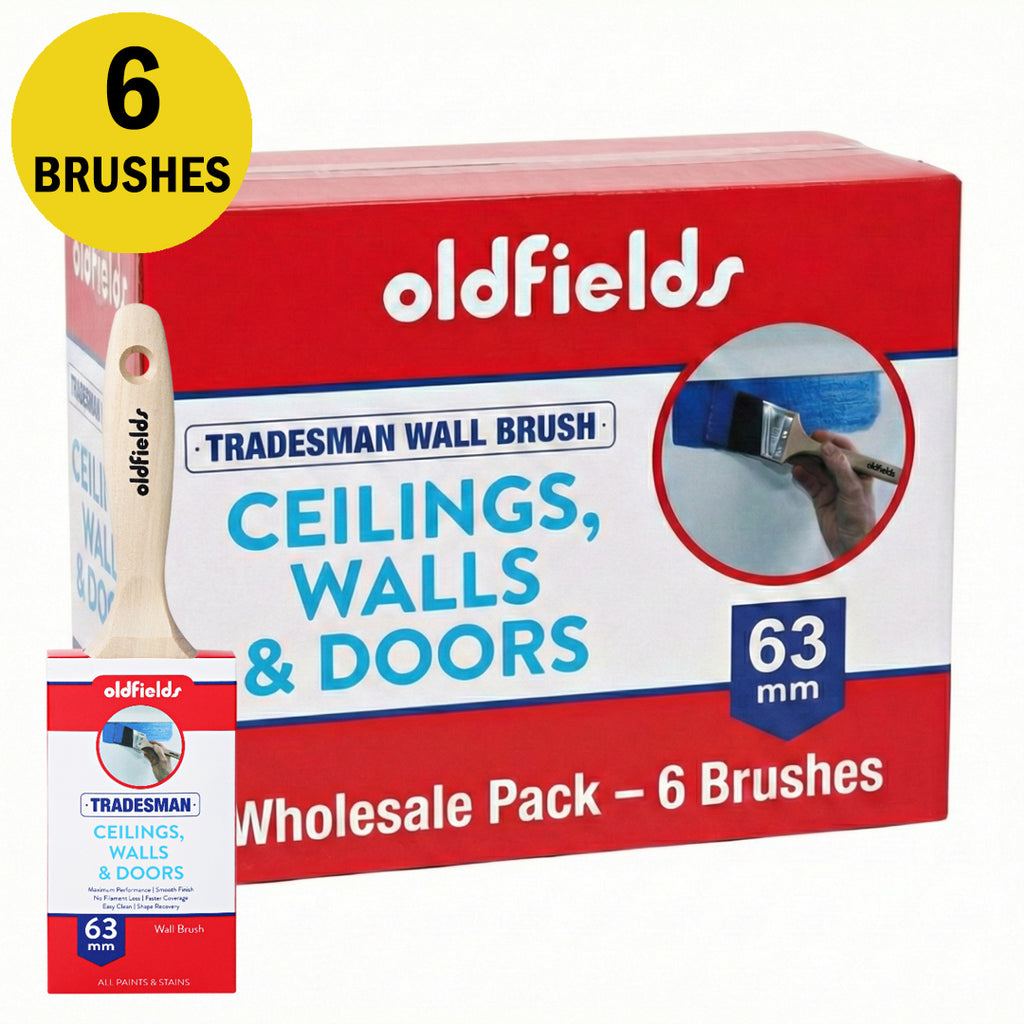 Wholesale box of 6 Oldfields Tradesman 63mm paint brushes for ceilings walls and doors