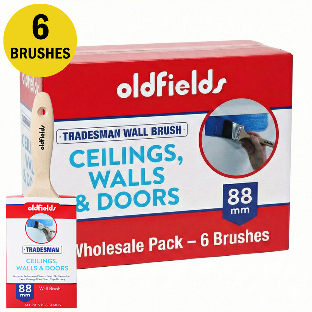 Wholesale pack of 6 Oldfields Tradesman 88mm wall brushes for ceilings and doors