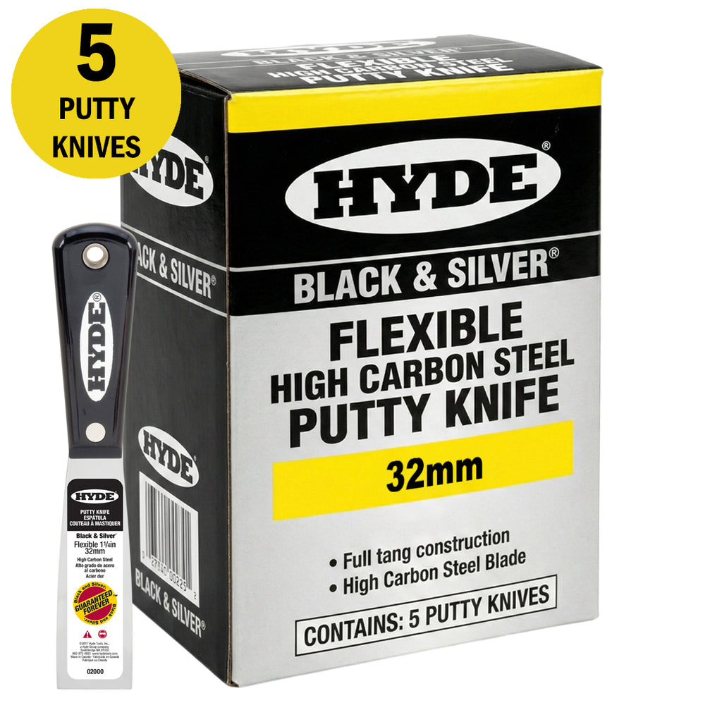 Hyde Flexible High Carbon Steel Black & Silver Putty Knife