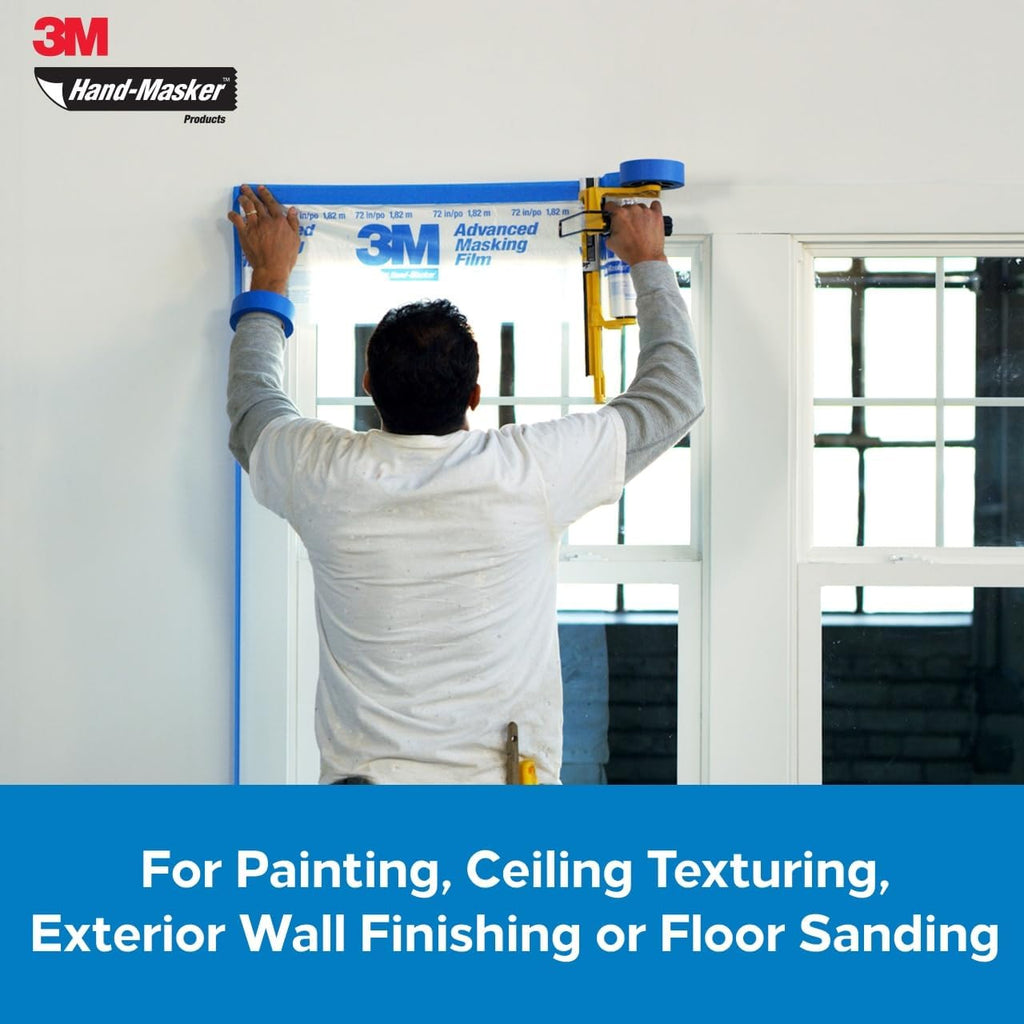 Painter masking large window for exterior wall finishing using 3M M3000 tool