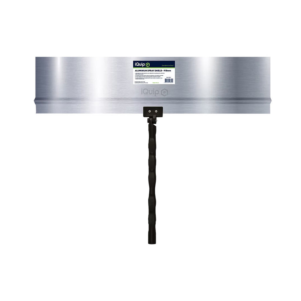 iQuip 915mm aluminium spray shield with a tool-free pivoting neck for trade use