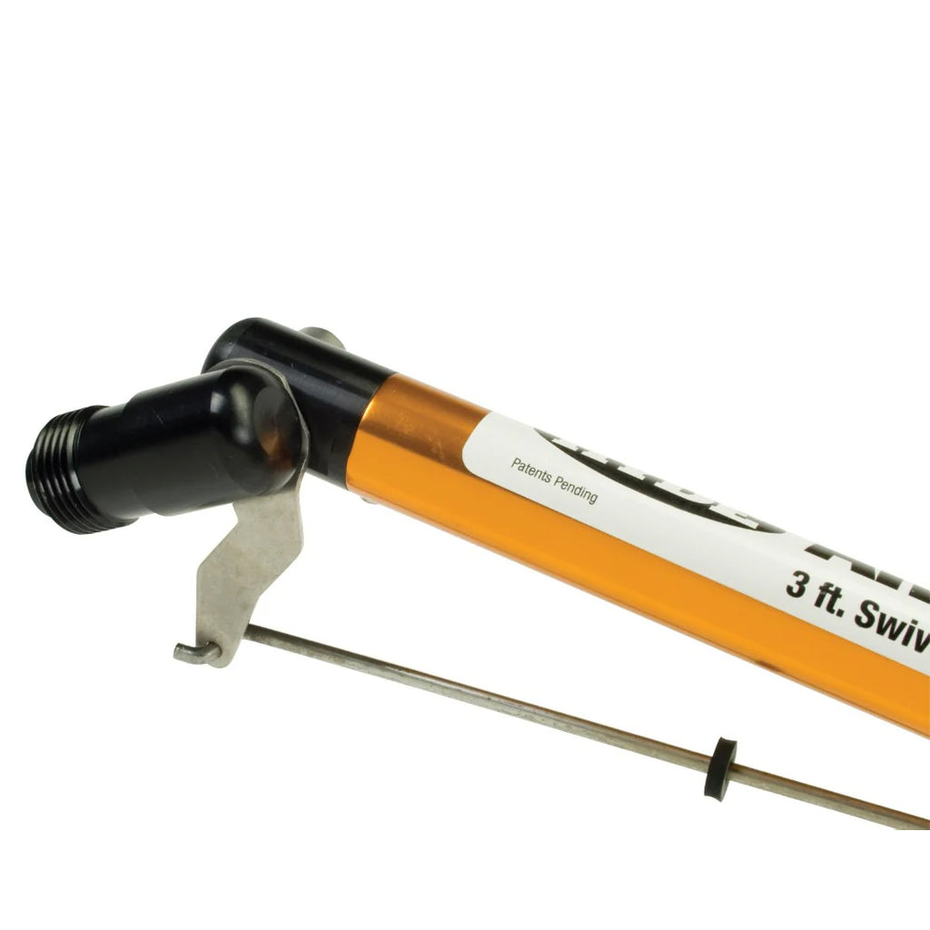 Patented slide lever on Hyde QuickReach pole for changing spray angle while painting