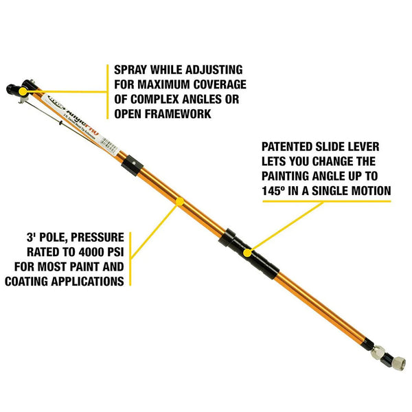 Features of Hyde QuickReach spray extension including 4000 PSI rating and angle adjustment