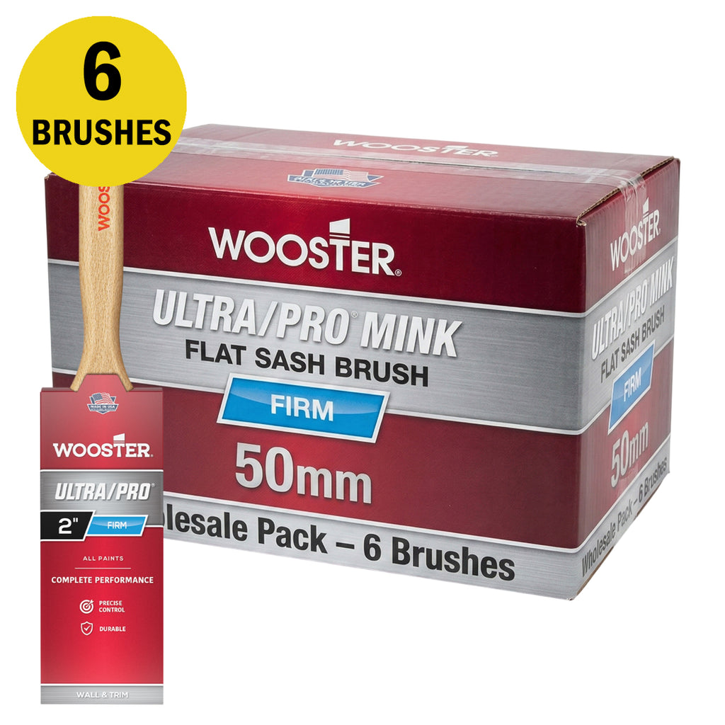 Wholesale box of 6 Wooster Ultra Pro Mink 50mm flat sash brushes for firm painting