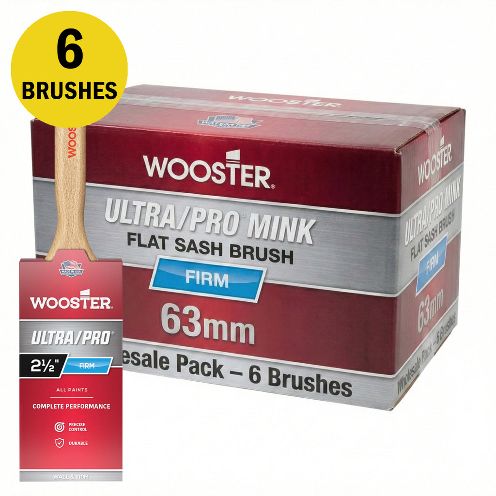 Wholesale pack of 6 Wooster Ultra Pro Mink 63mm flat sash brushes for professionals