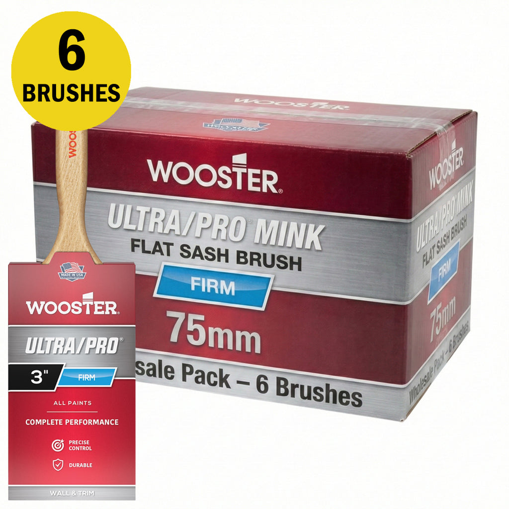 Wholesale box of 6 Wooster Ultra Pro Mink 75mm large flat sash brushes for walls