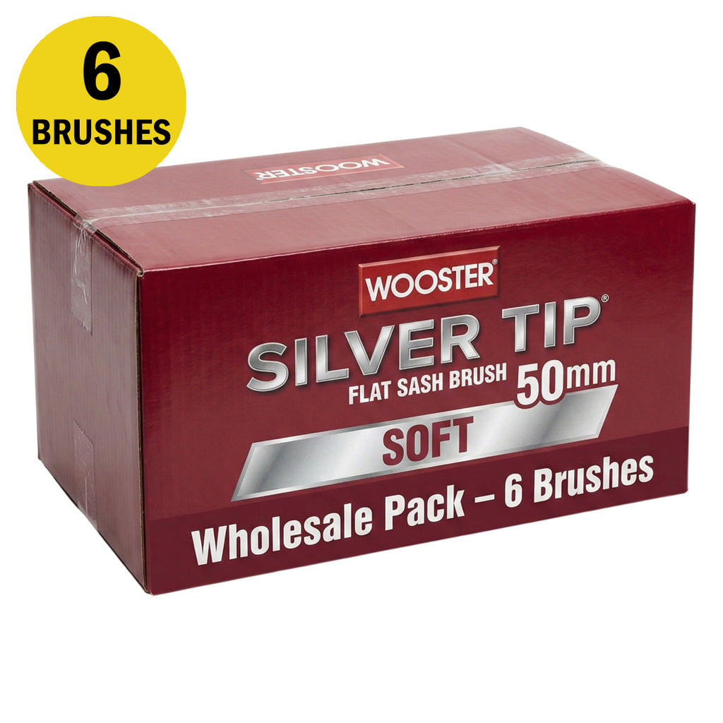 Wholesale pack of 6 Wooster Silver Tip 50mm soft flat sash brushes