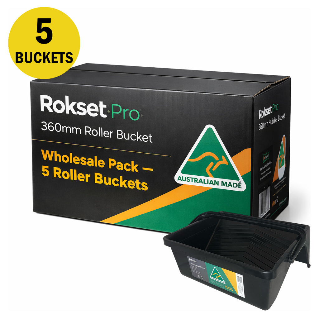 Wholesale pack of 5 Rokset Pro 360mm Roller Buckets in a professional trade box