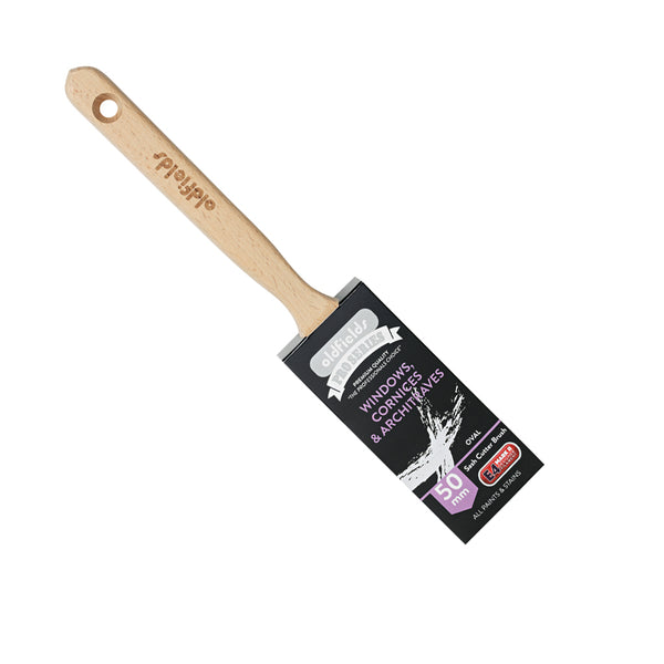 Oldfields Pro Series 50mm Oval Sash Cutter in packaging for window and trim painting