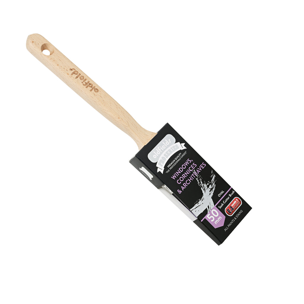 Side view of Oldfields 50mm Oval Sash Cutter showing the thick oval ferrule profile