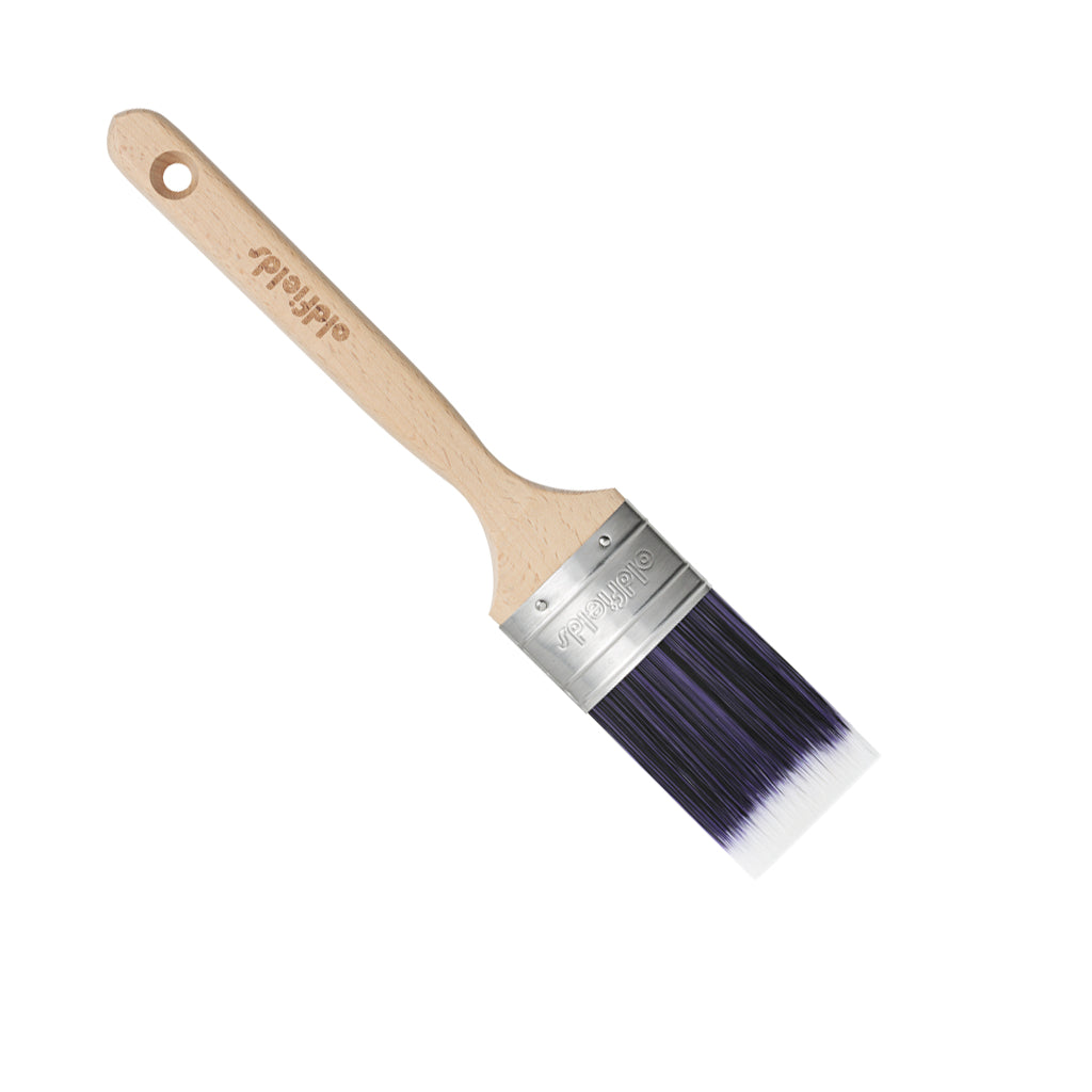 Oldfields Pro Series 50mm Oval Sash Cutter brush with beech wood handle and purple bristles